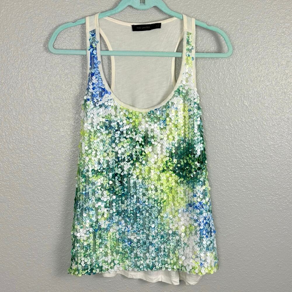 The Limited Size Medium Blue Green White Large Sequin Racerback Tank Top Summer